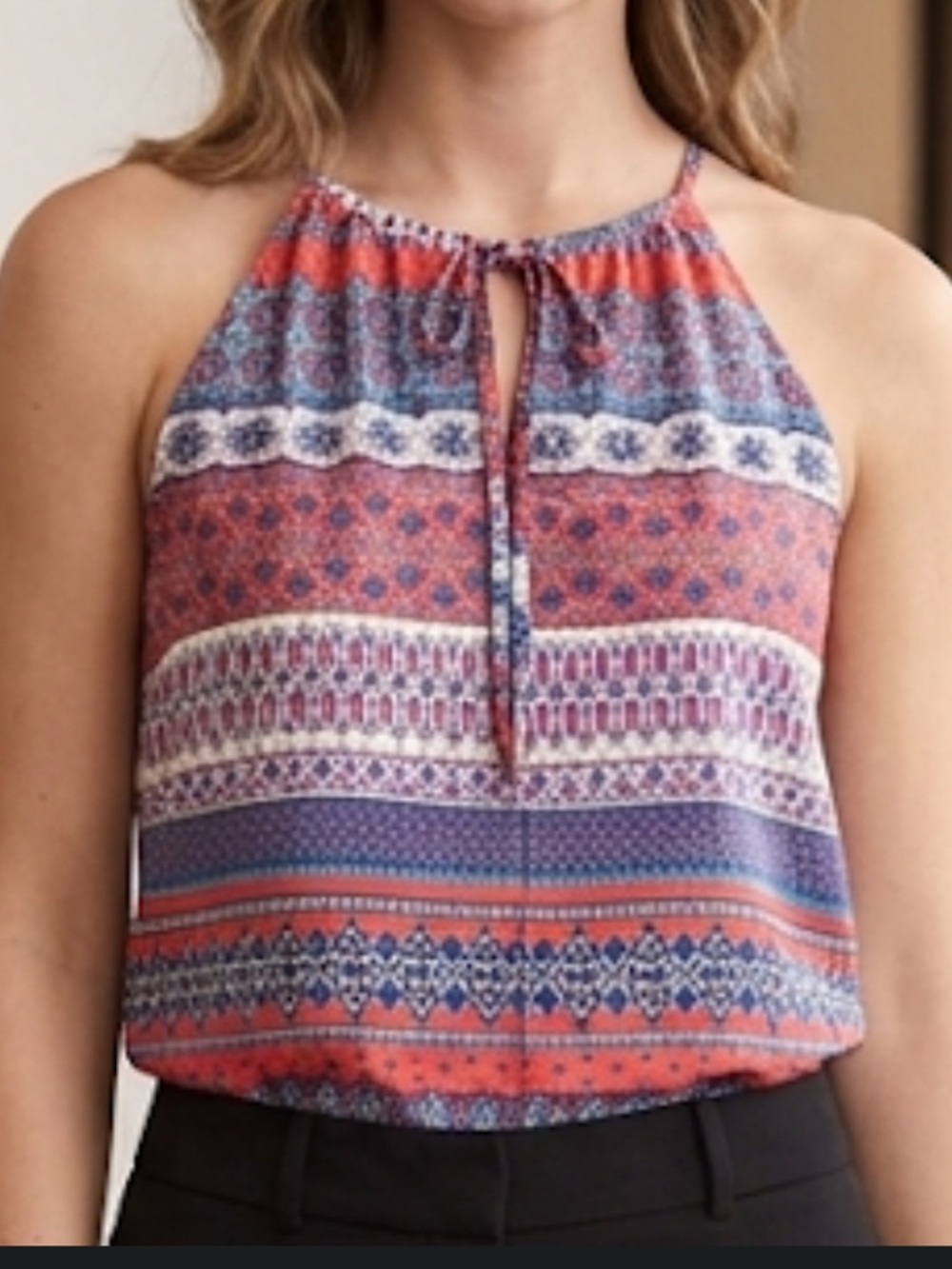 Collective Concepts Coral & Blue Printed Halter Cami Size MP